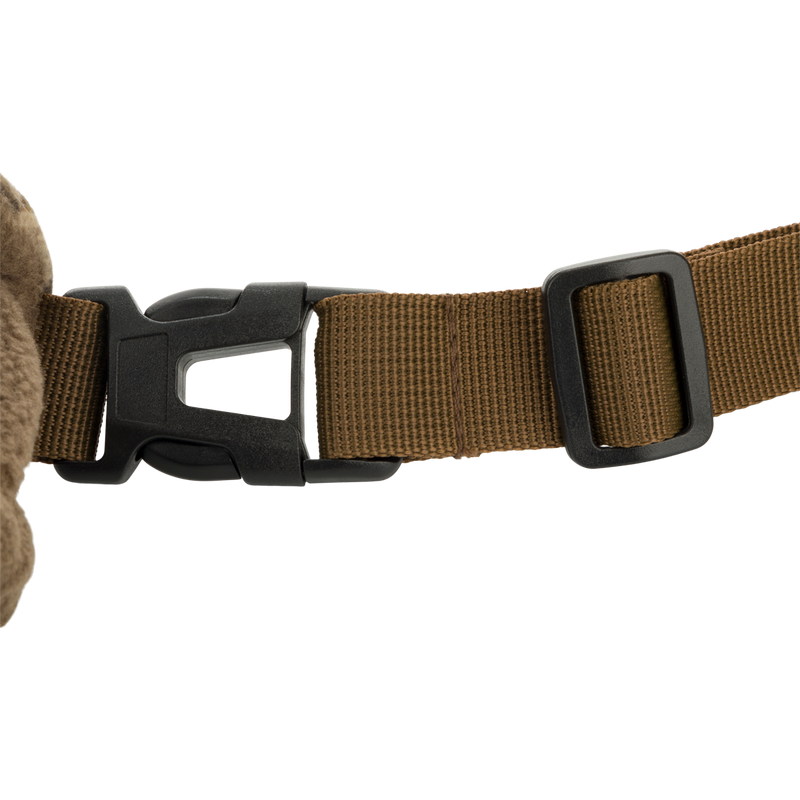 Close-up of the Handwarmer Muff with Agion Active XL's waist belt buckle and strap.