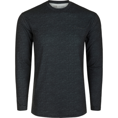 A lightweight black long-sleeved Performance Crew shirt with cooling, moisture-wicking, and quick-drying features. Perfect for outdoor activities like hunting and fishing.