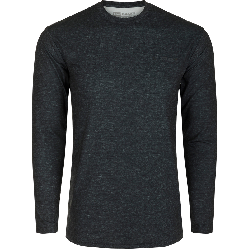 A lightweight black long-sleeved Performance Crew shirt with cooling, moisture-wicking, and quick-drying features. Perfect for outdoor activities like hunting and fishing.