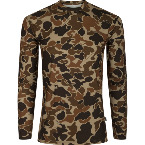 Youth Performance Crew L/S: A lightweight, long sleeved shirt with a camouflage pattern. Built-in cooling, moisture-wicking, and quick-drying fabric for exceptional functionality. UPF 50 for ultimate sun protection.