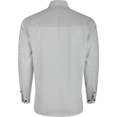 A lightweight, wrinkle-resistant Traveler's Mini Grid Long Sleeve shirt with Four Way Stretch and split tail hem. Ideal for the man on the go.