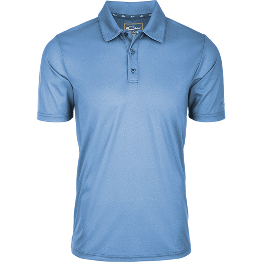 Heather Polo S/S: Timeless silhouette with textured fabric, built-in stretch, moisture-wicking, and open sleeves. A fantastic addition to your closet.