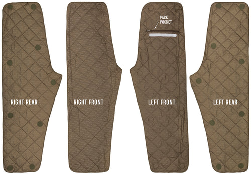 A pair of brown pants with buttons, part of the Guardian Flex™ G3 Flex™ Bib with BMZ System Liner from Drake Waterfowl. Adjust insulation with removable panels for varying weather conditions. Waterproof, windproof, and breathable. Perfect for hunting and outdoor activities.