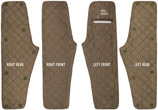 A pair of brown pants with buttons, part of the Guardian Flex™ G3 Flex™ Bib with BMZ System Liner from Drake Waterfowl. Adjust insulation with removable panels for varying weather conditions. Waterproof, windproof, and breathable. Perfect for hunting and outdoor activities.