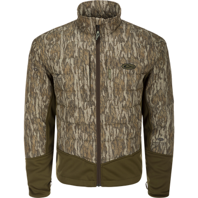 LST Double Down Endurance Hybrid Liner: A jacket with a tree pattern, featuring 160g of synthetic down insulation for warmth. Elastic cuffs, adjustable waist, and zippered pockets for convenience.