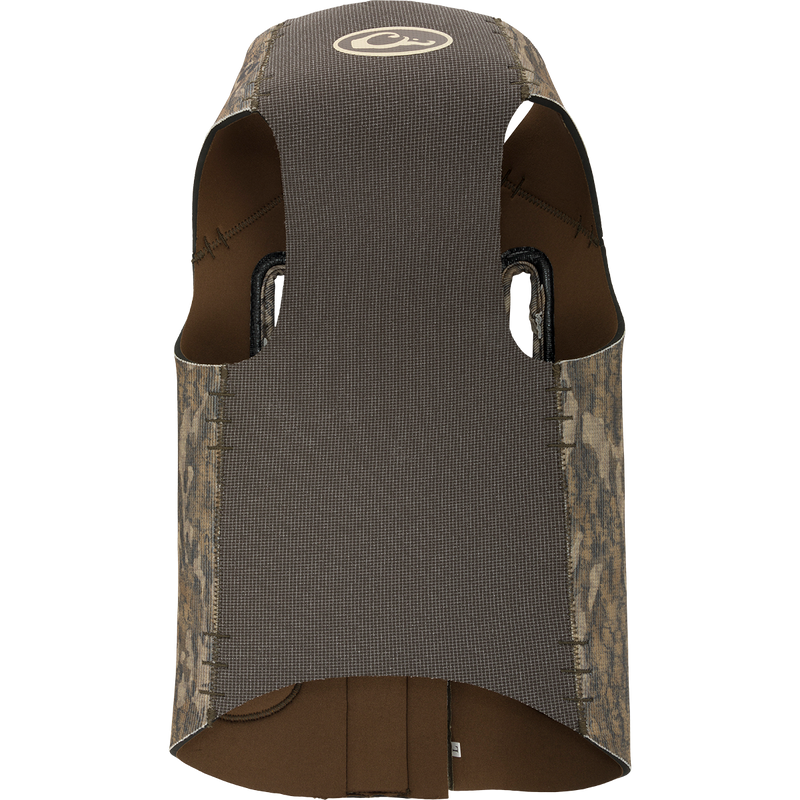 Close-up of the Drake Neoprene Dog Vest, showing detailed stitching and built-in assist handles for customizable fit and protection for sporting dogs.